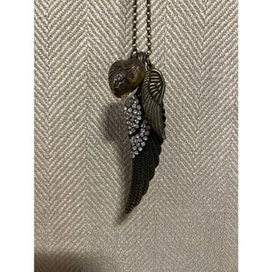 Boho Bronze Rhinestone Feathers‎ and Heart Long Adjustable Necklace